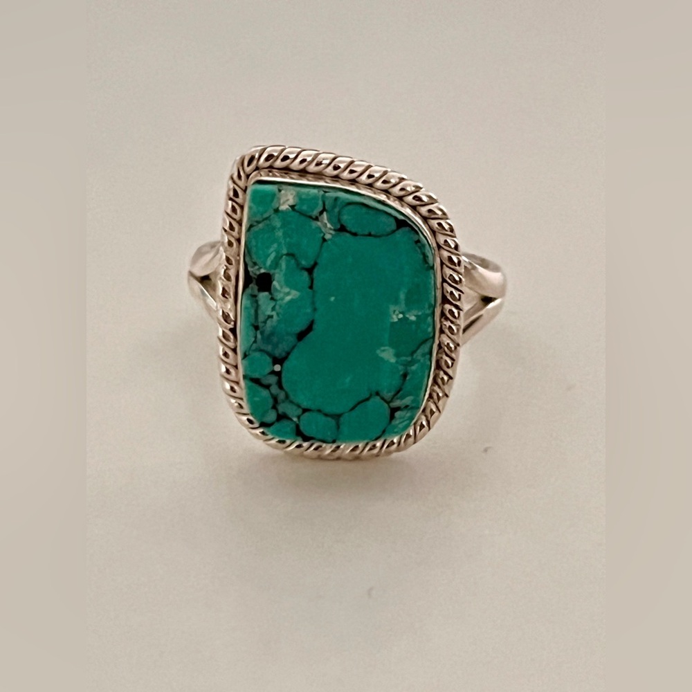 Sterling Silver Raw Turquoise, Ring Size 7